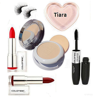 

tiara Silicone Puff,Colorbar Compact , Lipstick Pack Of 2 , Eyeliner And Mascara , Eyelashes(Set of 6)