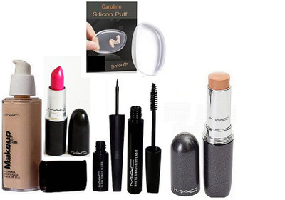 

caroline Sponge Puff,Stick Concealer Studio Fix Fluid Spf 15, makeup pro long wear spf 30 foundation, Liquid Last EyeLiner& Hauty and Naughty Mascara& Long Lasting Lipstick(Set of 6)