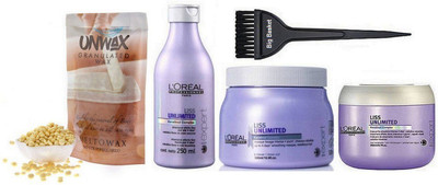 

big Basket Hair Brush & L'Oreal PARIS Liss Unlimited Smooth Expert Shampoo with spa & Conditioner & Unwax Stripless Granulated Wax 100gm(Set of 5)