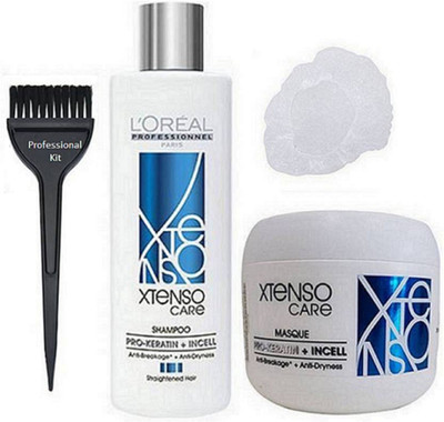 

Professional kit Hair Brush & L'Oreal Professionnel Paris XTenso Care PRO-KERATIN + INCELL (Starightened Hair) Shampoo+ Masque& Shower Cap (Set of 4)(Set of 4)