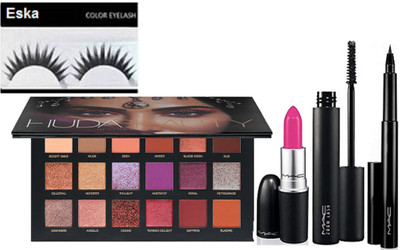 

eska Eyelashes With HUDA BEAUTY DESERT DUSK PALETTE & Mac Candy Yum-yum Lipstick, Zoom Lash Mascara,Pen Eyeliner(Set of 5)