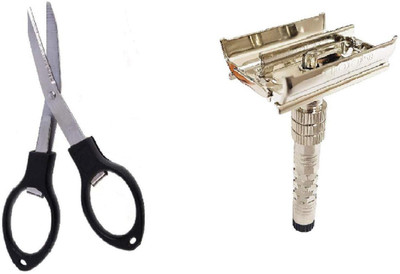 

AASA Combo of Scissor and Shaving Razor for Beard and Moustache Cutting and Trimming for Men’s, Professional Use Beard Styling Tools for Men and Boys(Set of 2)