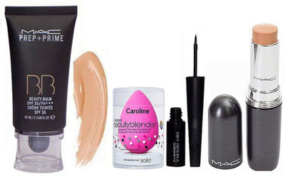 

caroline Sponge Puff, Mac Stick Concealer Studio Fix Fluid Spf 15, Pre+Prime BB Beauty Balm Spf 35/ pa+++ cream foundation & Liquid Last EyeLiner(Set of 4)