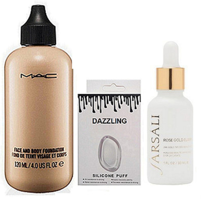 

DAZZLING Silicon Puff & Mac Face And Body Foundation & Farsali Face Serum(Set of 3)
