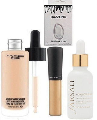 

Dazzling Silicon Puff & Studio Waterweight Foundation & Mineralize Concealer & Farsali Face Serum(Set of 4)