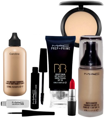 

caroline Face & Body Foundation & Mac Matchmaster Foundation&Red Lipstick Matte Finish,Prep+Prime BB Creme&Haute&Naughty Mascara&Liquid Eyeliner&Compact Pressed Powder(Set of 7)