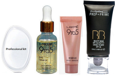 

professional kit Silicon Puff , Lakme 9 to 5 Serum , Mousse Foundation & BB Cream Foundation(Set of 4)