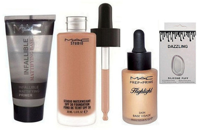 

DAZZLING Silicon Puff & Studio Waterweight Foundation & Highlighter & Primer(Set of 4)