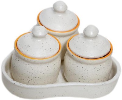 JMD ARTS N DESIGNS Ceramic Pickle Jar  - 200 ml(Pack of 3, White, Yellow)