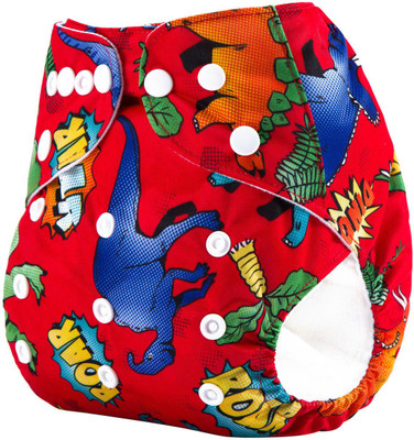

Triple B Pocket diaper-Baby reusable cloth diaper with 3 layer microfiber insert pad - Dino Printed -red - L