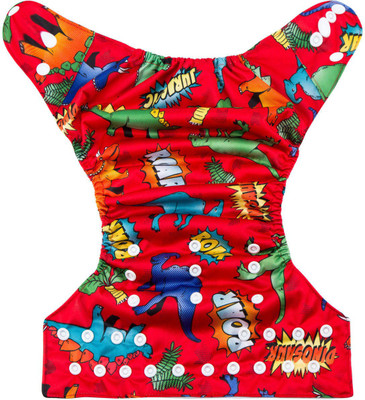 

Triple B baby reusable cloth diaper with 3 layer microfiber insert pad - Dino Print -red - L