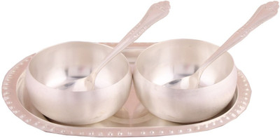 

Shreeng Silver Plated 3.5" Met Finish Bowl Set With oval Tray 5 Pcs. Stainless Steel Decorative Platter(Silver, Pack of 5)