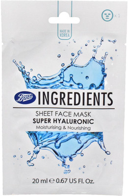 

Boots Sheet Face Mask, Super Hyaluronic Moisturising & Nourishing , 20ml (0.67oz) Face Shaping Mask