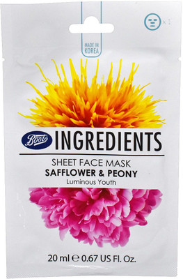 

Boots Sheet Face Mask, Safflower & Luminous Youth , 20ml (0.67oz) Face Shaping Mask