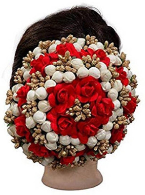 Three Elements Gajra Artificial Flower For Women Hair Juda Buns Accessories Bun, Hair Accessory Set (Red) Bun(Red, White)