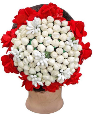 

Three Elements Hair Gajra Artificial Flower For Women Juda Bun Accessories For Bridal Wedding Bun, Hair Accessory Set (Red) Hair Accessory Set(Red, White)
