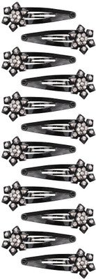 

Abhi Glossy Metal Stone Studded Flower Design - 12 Pcs Tic Tac Clip(Black)
