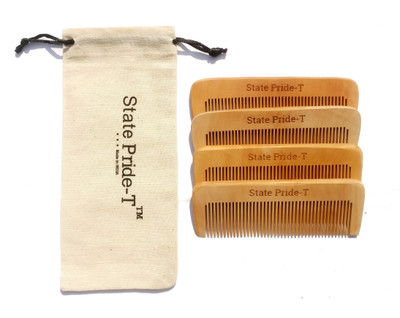 

State Pride-T Wooden comb for men and women pack of 4 with Cotton Pouch