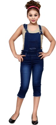 ORIEX Dungaree For Girls Solid Denim(Dark Blue, Pack of 1)