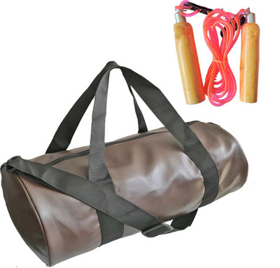 

Hipkoo Elegant Leather Bag With Wood Skipping Rope (Adjustable) Gym & Fitness Kit