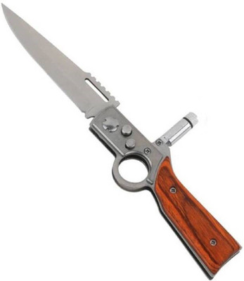 

MAMTA Folding Push Button Knife For Hiking , Camping , Travelling With Torch 1 Function Pocket Knife(Silver, Brown)