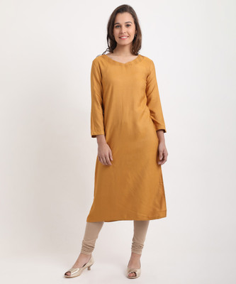 fabindia-women-solid-a-line-kurtayellow