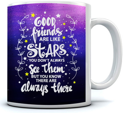 

RAMPOSH Coffee/Friends Are Like Stars/Friendship Quote/Gift For Birthday/Gift For Friend/Gift For Love Ones (1 Pc.) Random Design Ceramic Mug(350 ml), Purple;white