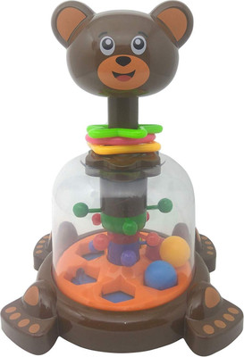 

Miss & Chief Amazing Push N Spin Bear Animal Spinner Toy for Toddlers with Geometric Shapes and Colorful Balls(Brown)