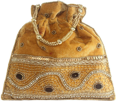 

Bagaholics Ethnic Beads and Stone Velvet Potli Batwa Pouch Bag with Embroidery work Potli(Beige)