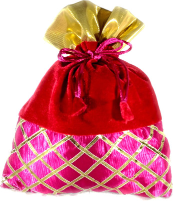 

DsGifts Ethnic Potli Pouch with Criss-Cross Gota Strips Multicolor Silk and Velvet Fabric (Single Potli) Potli(Multicolor)