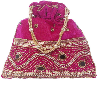

Bagaholics Ethnic Beads and Stone Velvet Potli Batwa Pouch Bag with Embroidery work Potli(Multicolor)