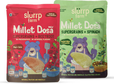 

Slurrp Farm Millet Dosa Mix: Supergrains & Spinach + Supergrains & Beetroot 300 g(Pack of 2)