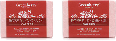 

Greenberry Organics Rose & Jojoba Oil Soap Brick Pack of 2 | Paraben & Sulphate Free (150 GMS X 2)(310 g, Pack of 2)