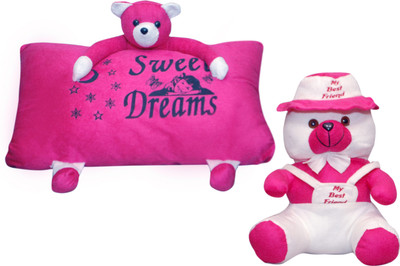 

Best in Nest Teddy Pillow and Teddy Bear - 40 cm(White, Pink), Pink;white