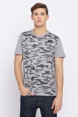 BASICS Military Camouflage Men Round Neck Grey T-Shirt