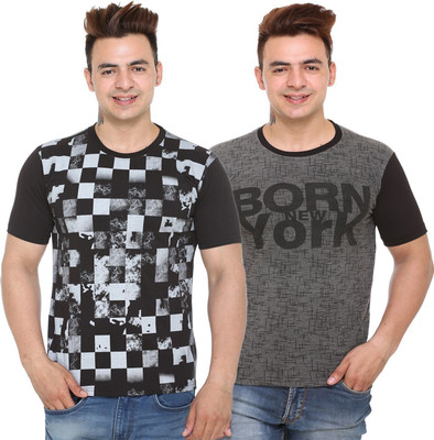 SHAUN Checkered Men Round Neck Multicolor T-Shirt