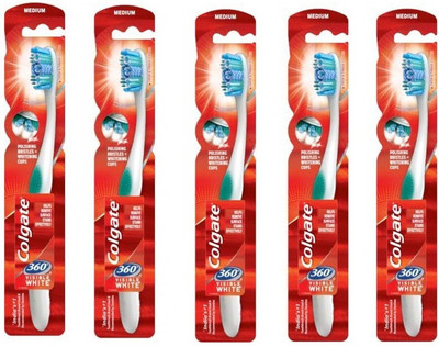 

Colgate visible- white- toothbrush- whole -mouth- clean -with- whitening - 5 Ultra Soft Toothbrush(Pack of 5)