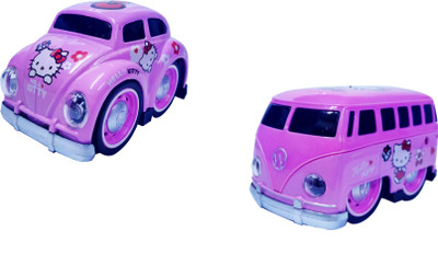 

Miss & Chief Cute Die Cast Pink Cartoon Printed Metal Model Pull Back Car and Van Toy with Light and Sound(Multicolor)
