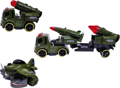 

Miss & Chief Amazing Set of 3 Army Military Force Vehicles Toys Play Set for Kids with 2 Missile(Multicolor)