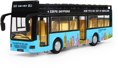

Miss & Chief Die cast Metal Double Decker Pull Back Blue City Bus Toy with Light and Sound Features(Multicolor)