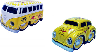 

Miss & Chief Cute Die Cast Yellow Cartoon Printed Metal Model Pull Back Car and Van Toy with Light and Sound(Multicolor)