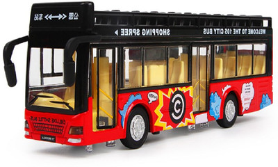 

Miss & Chief Die cast Metal Double Decker Pull Back Red City Bus Toy with Light and Sound Features(Multicolor)
