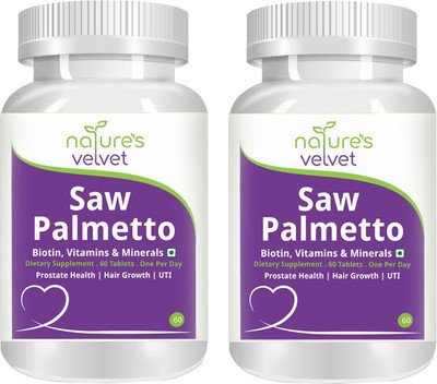 

Natures Velvet Lifecare Saw Palmetto 160mg with Biotin 1000mcg and vitamin, 60 Tablets pack of 2(120 No)