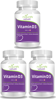 

Natures Velvet Lifecare Vitamin D-3 5000 I.U for Bone and Teeth Health, 60 Softgels - pack of 3(180 No)