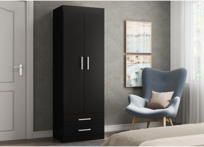 Furn Central Zambezi Engineered Wood 2 Door Wardrobe(Finish Color - Black Texturized)