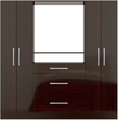 Furn Central Fushi Engineered Wood 4 Door Wardrobe(Finish Color - Mahogany Glossy)