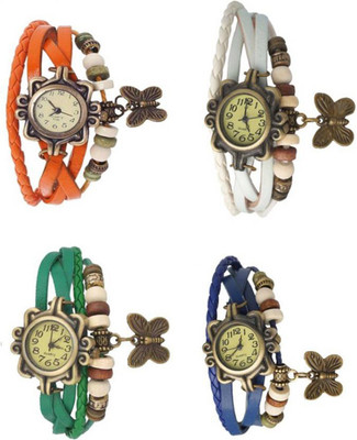 

Mettle Combo Latest Fancy Leather Hand Knit Vintage Watches Dress Bracelet Women Girls Ladies Clover Pendant Retro ( Pack Of 4 )MT-97 Watch - For Women