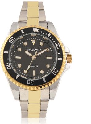 

Grozav R Submariner Unidirectional Rotatable Black Golden Bezel with Black Dial Stainless Steel Silver Golden Bracelet Watch Men - 9001 R Submariner Watch - For Men