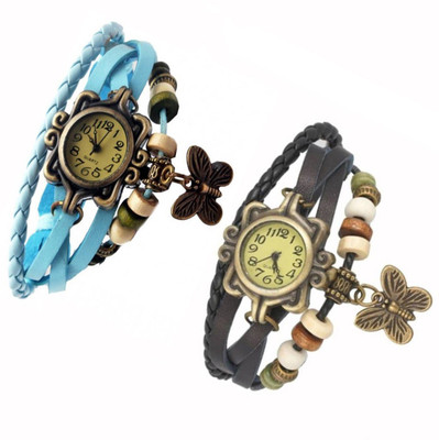 

Mettle Combo Latest Fancy Leather Hand Knit Vintage Watches Dress Bracelet Women Girls Ladies Clover Pendant Retro MT-09( Pack Of 2 ) Watch - For Women