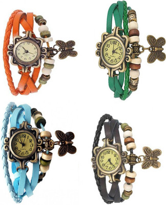 

Mettle Combo Latest Fancy Leather Hand Knit Vintage Watches Dress Bracelet Women Girls Ladies Clover Pendant Retro ( Pack Of 4 )MT-91 Watch - For Women